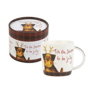 alex clark dog antlers mug in hat box