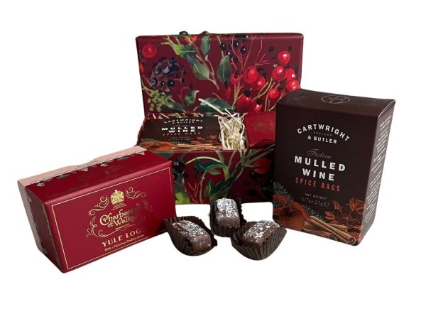 Charbonnel yule log and mulled wine hamper